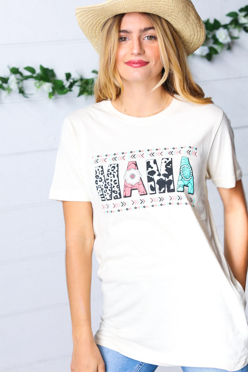 White Boat Neck MAMA Graphic Knit Tee