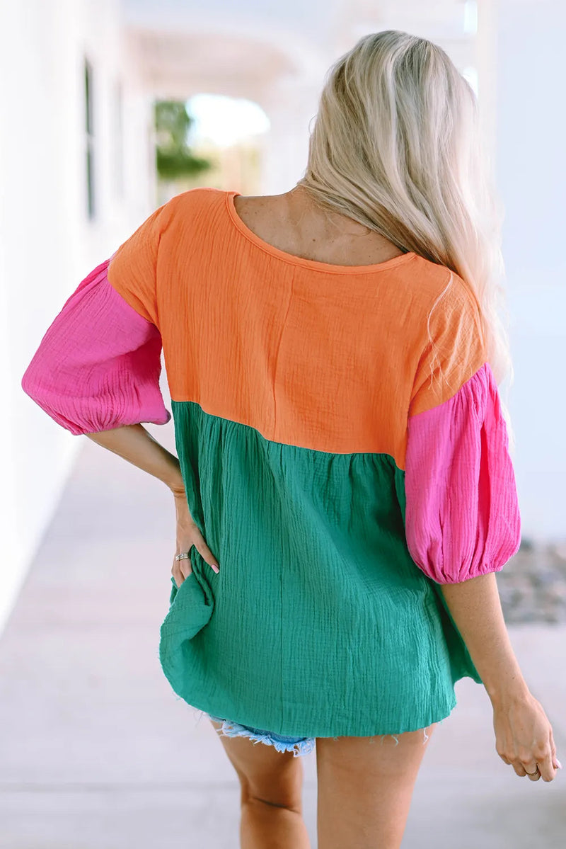 Color Block Baby Doll Blouse