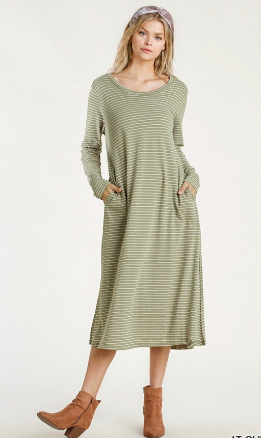 Olive Striped Maxi Dress